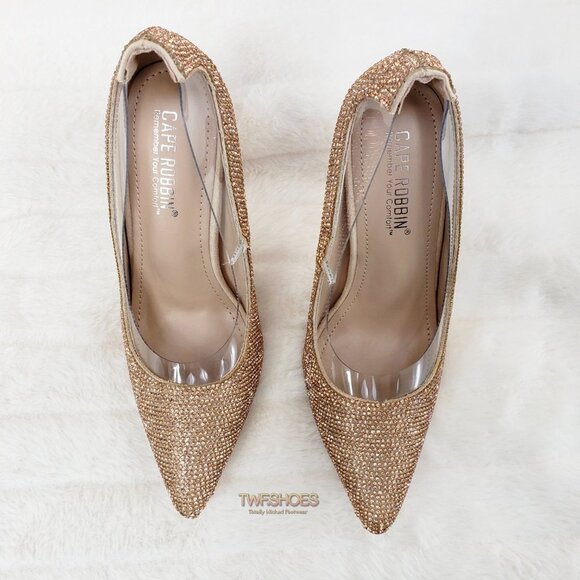 Size 7.5 Rose Gold Rhinestone High Heel Illusion Pumps NEW - Picture 8 of 16